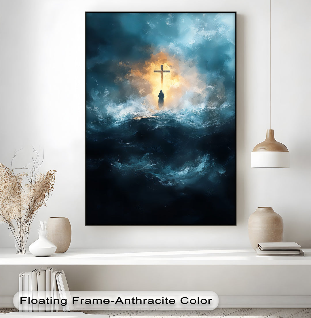 Faith in the Storm – Christian Cross Religious Wall Art