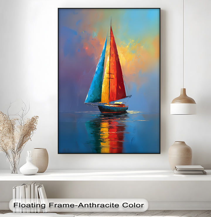Sails of Fire and Sea – Vibrant Sailboat Canvas Print