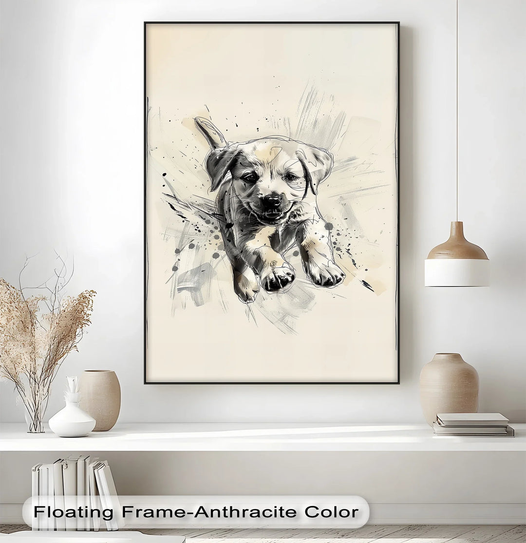 Leap of Joy – Sketch Style Playful Puppy Art Puppies Canvas Print - MyPhotoStation
