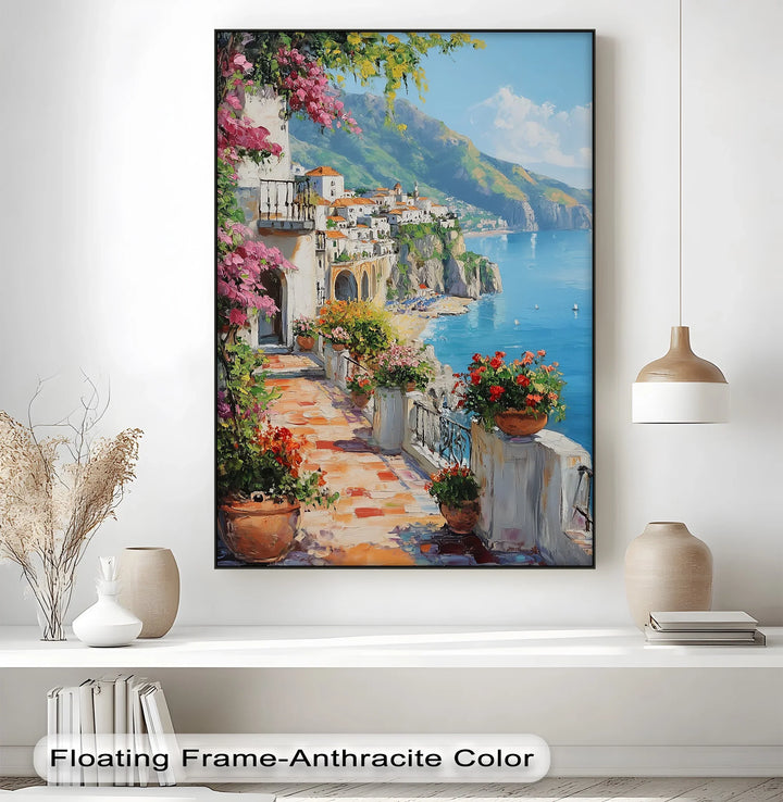 Amalfi Terrace Bloom – Coastal Italian Balcony Canvas Print - MyPhotoStation