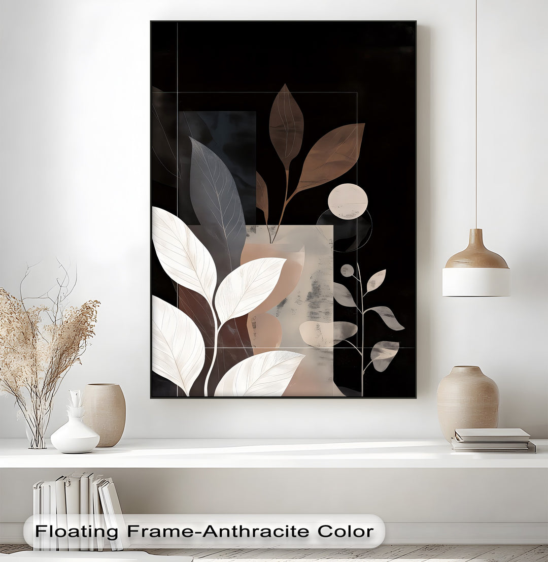 Abstract Botanical Black & Bronze Canvas Wall Art | Framed Artwork
