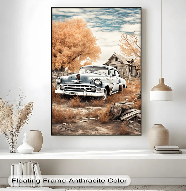 Weathered Elegance by the Farmhouse – Car Canvas Print - MyPhotoStation