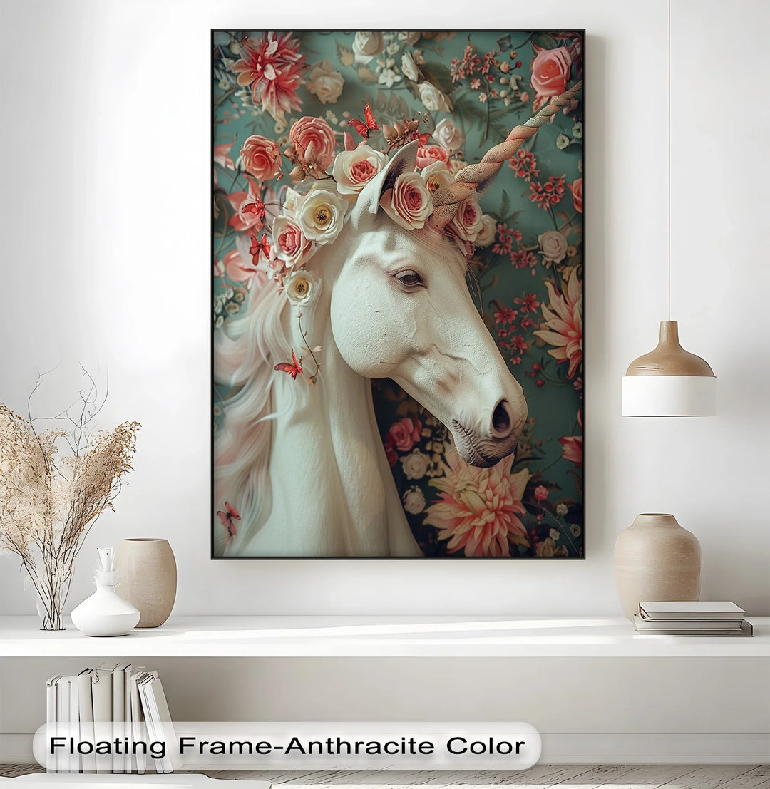 Romantic Fantasy Portrait with Roses and Butterflies - Animal Canvas Print - MyPhotoStation