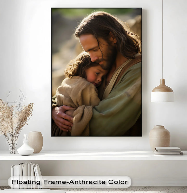 This tender custom canvas print beautifully symbolizes protection, care, and heavenly love.

