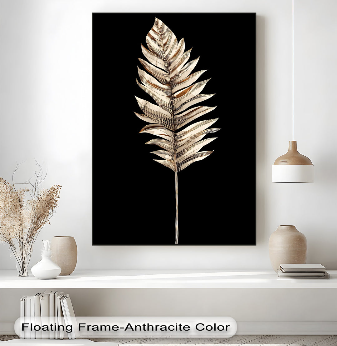 Golden Palm – Modern Metallic Leaf Canvas Wall Art | Framed Art