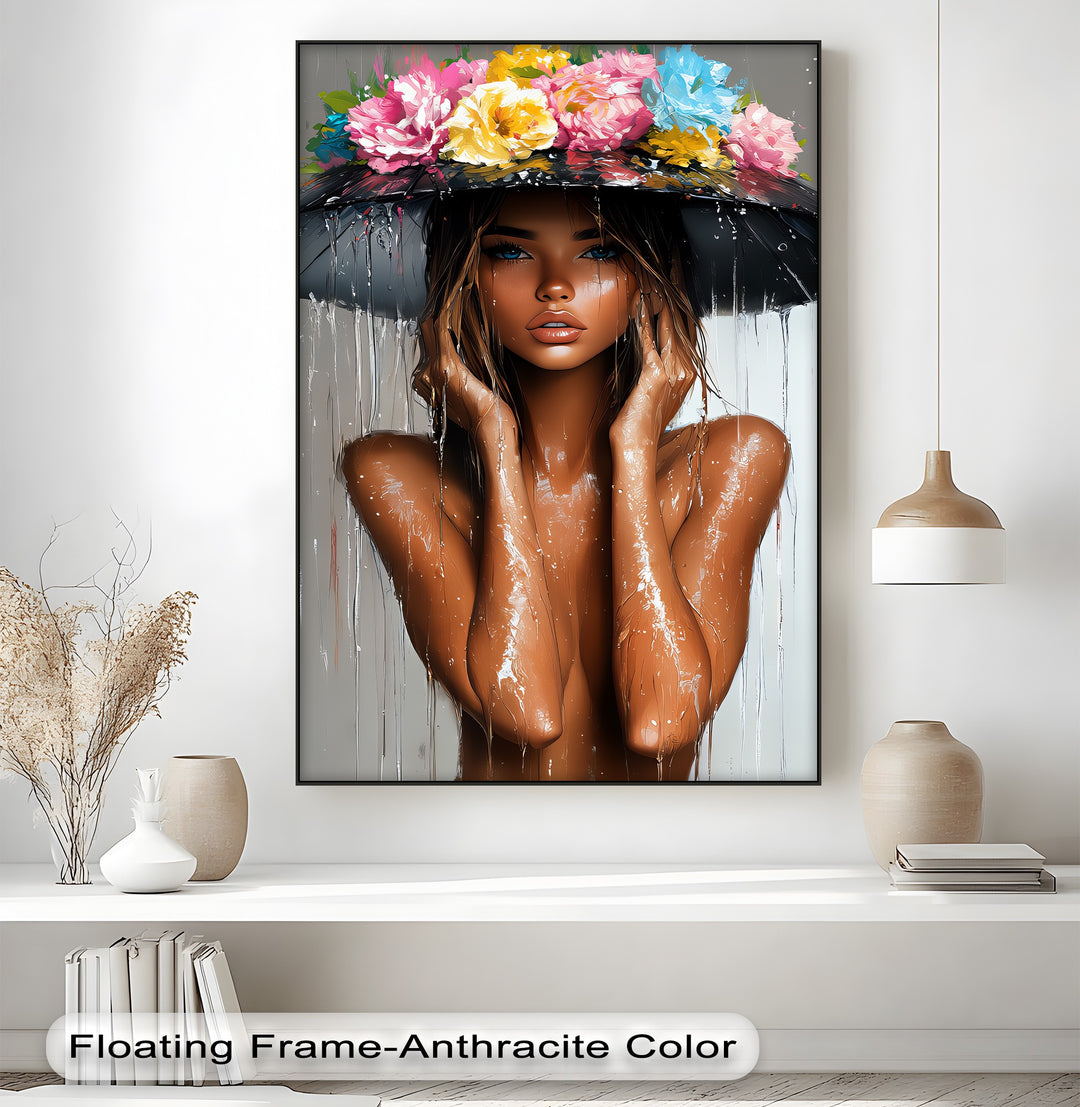 Wet Woman with Blooming Hat Canvas Wall Art | Large Canvas Art