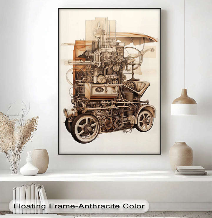 Industrial Blueprint Engine Study – Car Canvas Print - MyPhotoStation