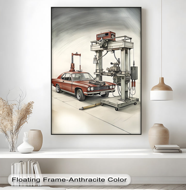 Retro Muscle Car in Workshop - Car Canvas Print