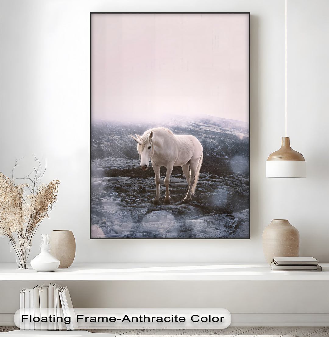 Celestial Wanderer – White Unicorn Fantasy Canvas Print