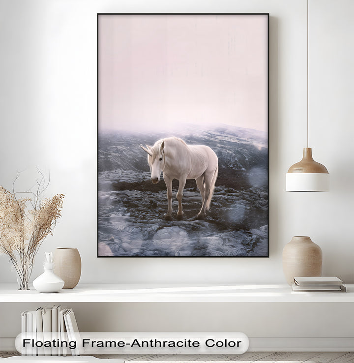 Celestial Wanderer – White Unicorn Fantasy Canvas Print