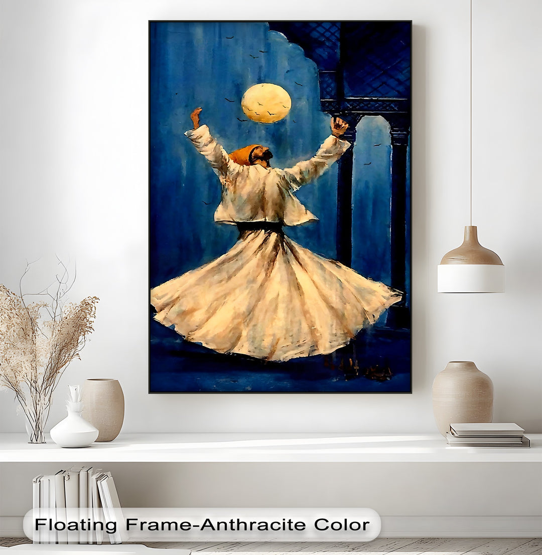 Moonlit Dance – Whirling Dervish Islamic Canvas Wall Art | Large Canvas