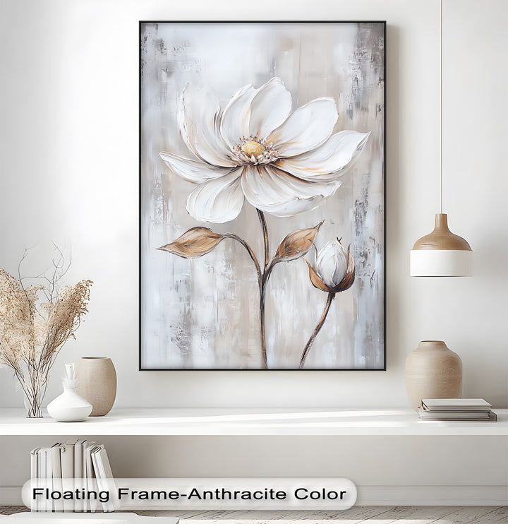 White Petal Blossom with Golden Hints – Elegant Floral Canvas Print