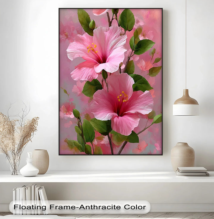 Pink Hibiscus Elegance – Romantic Tropical Floral Canvas Print - MyPhotoStation