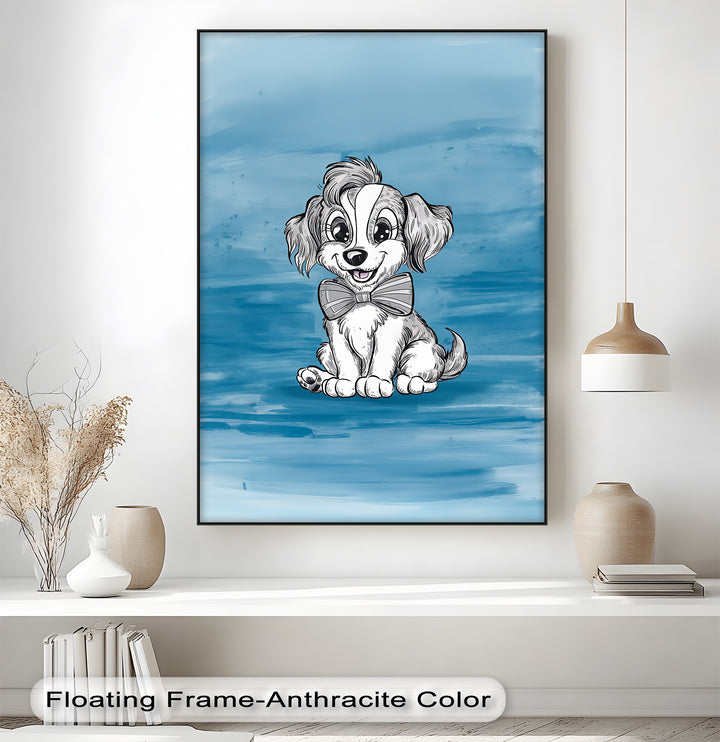 Charming Cartoon Pup with Bowtie - Puppies Canvas Print