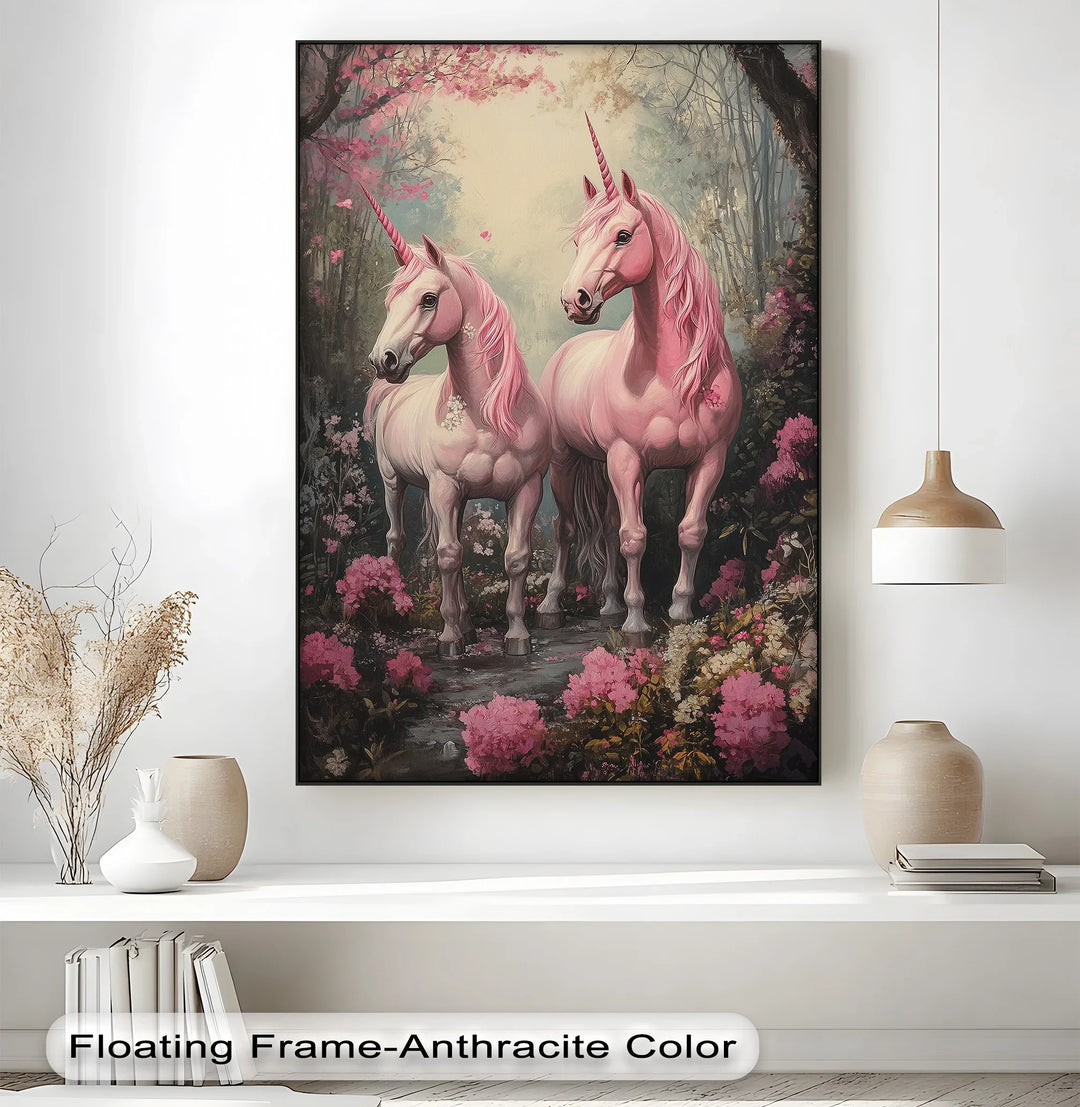 Pink Unicorns in Enchanted Forest - Animal Canvas Print - MyPhotoStation