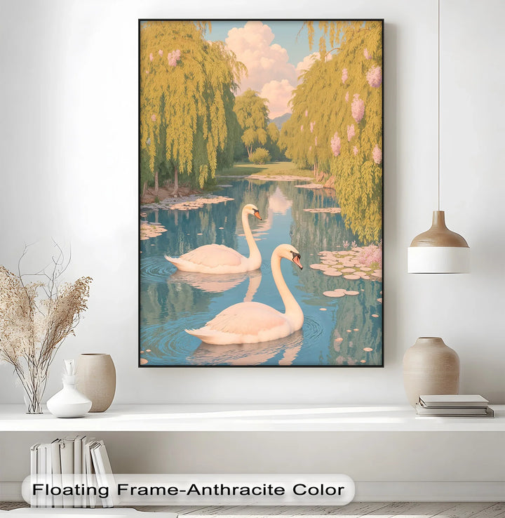 Serene Swan Pair on Lily Pond – Nature Animal Canvas Print - MyPhotoStation