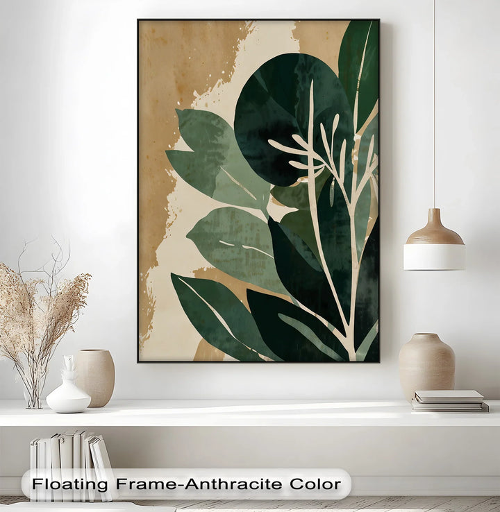 Earthy Botanical Harmony – Abstract Green Leaf Canvas Print - MyPhotoStation