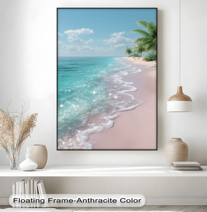 Tropical Bliss – Sparkling Pink Beach Canvas Print