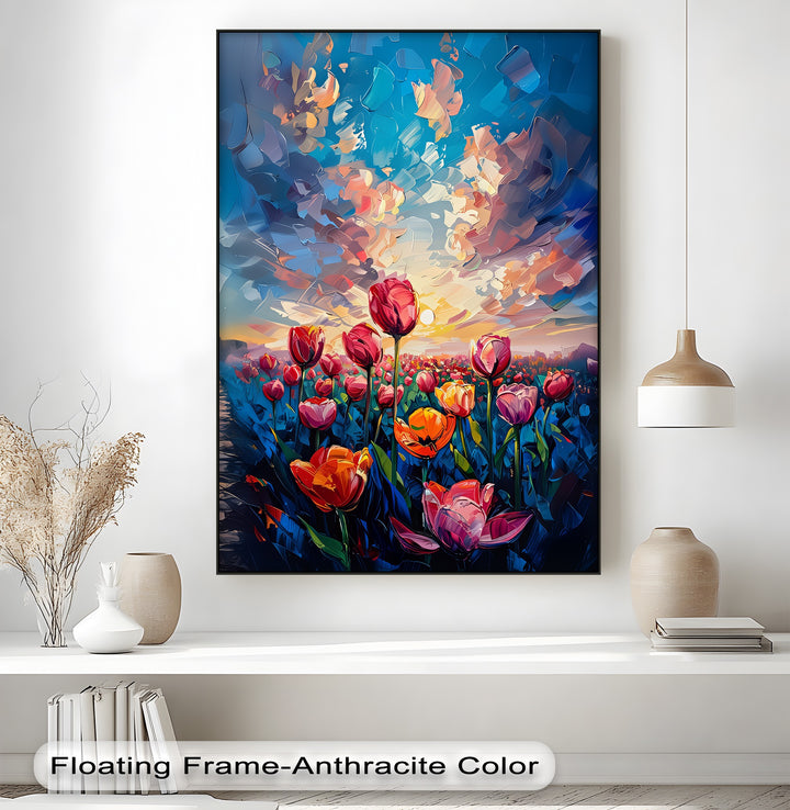 Radiant Bloom – Abstract Tulip Field at Sunset Canvas Print
