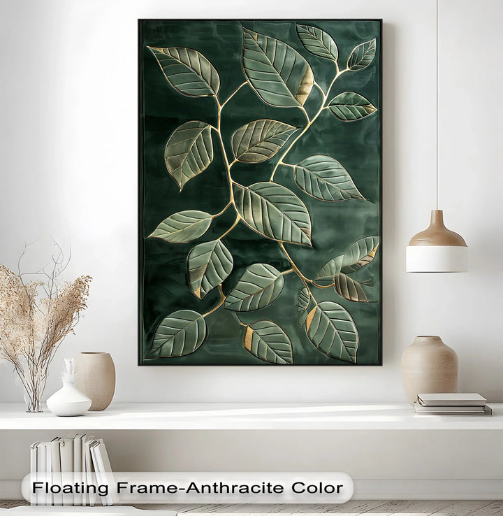 Golden Vein Harmony – Dark Green Leaf Canvas Print - MyPhotoStation