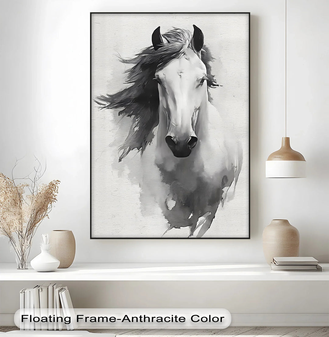 Wild Grace – Black and White Horse Canvas Print