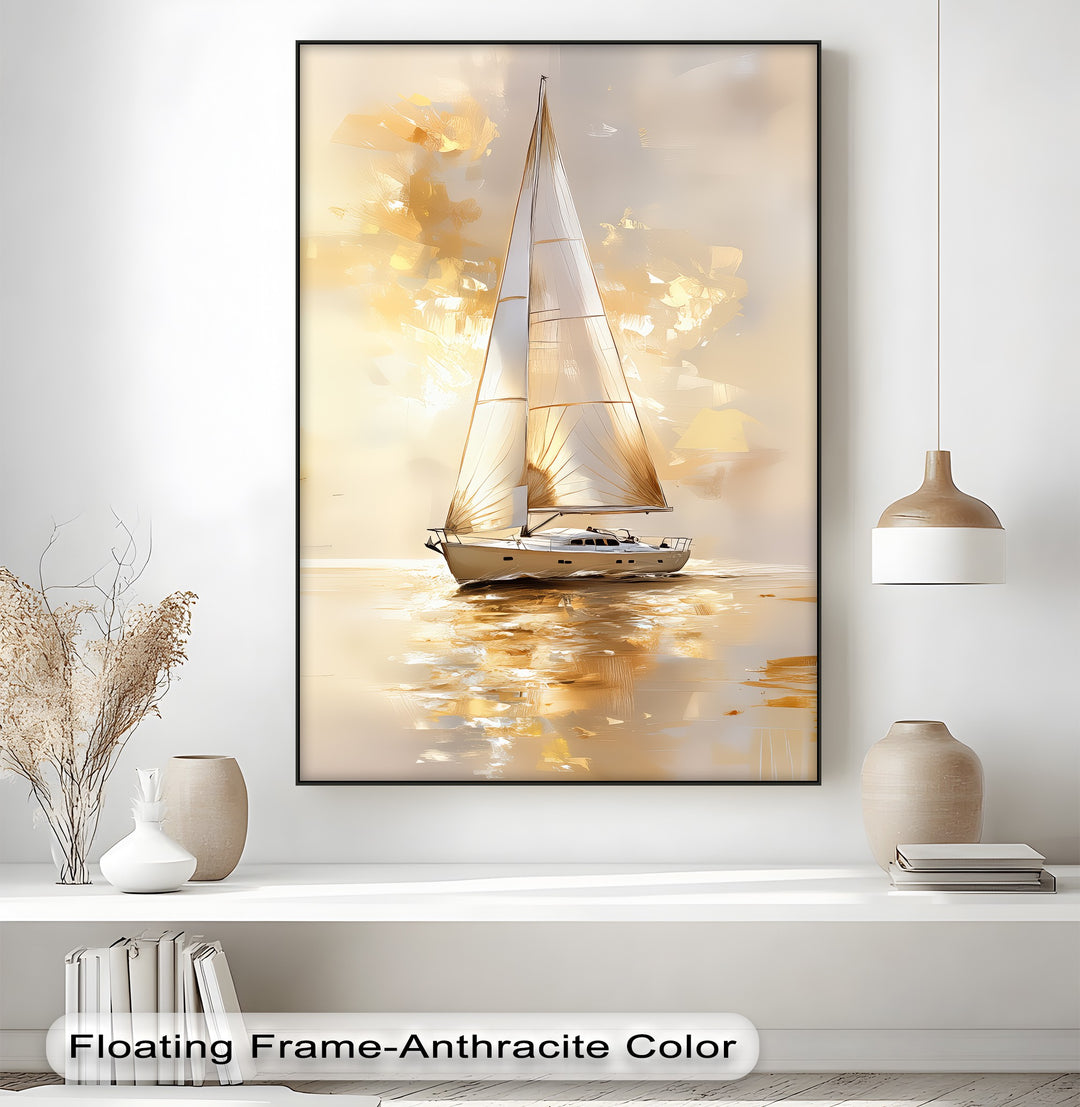 Golden Serenity – Sunset Sailing Boat Canvas Print