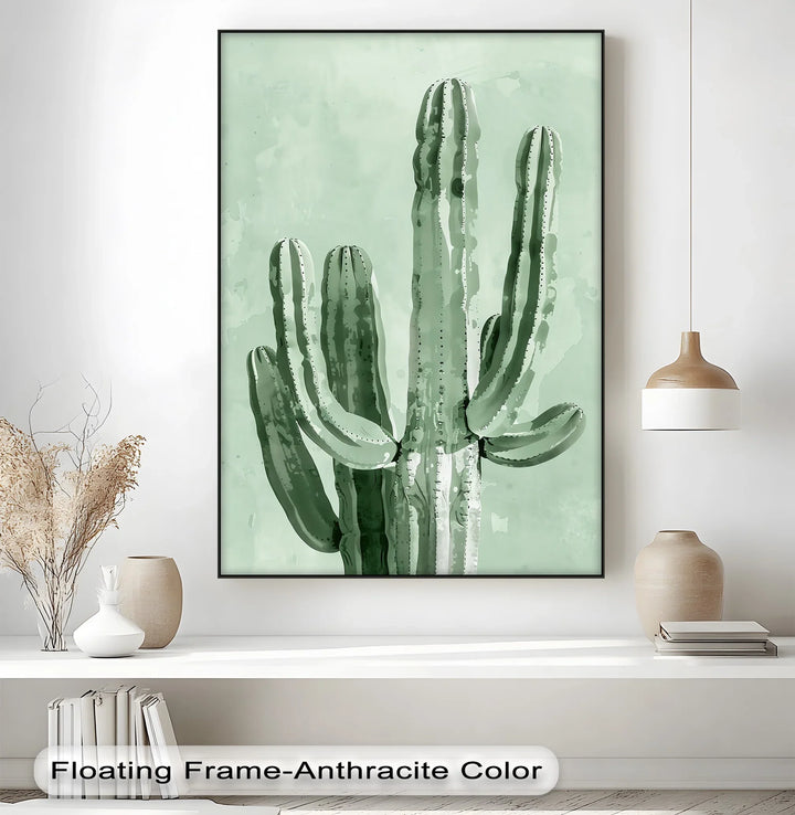Modern Cactus Silhouette – Minimalist Desert Canvas Print - MyPhotoStation