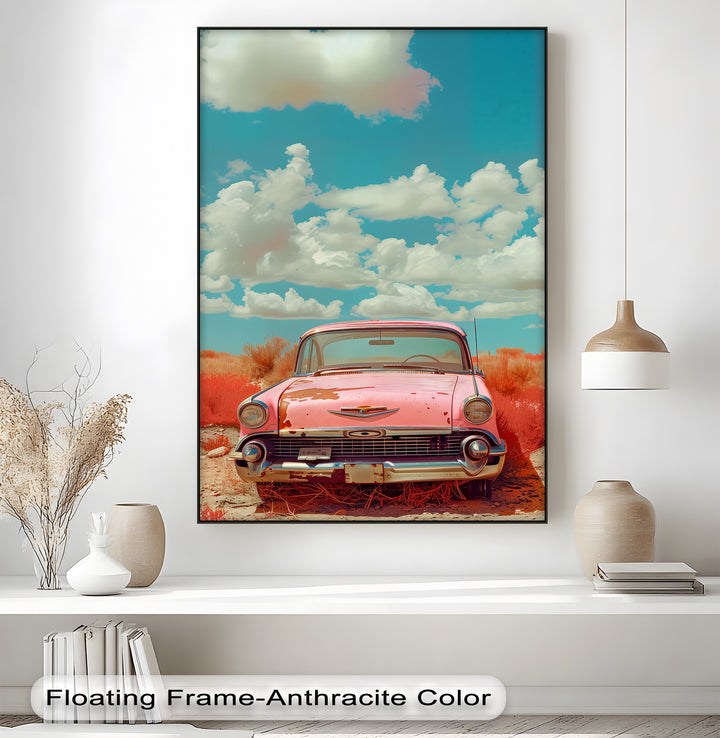 Desert Drift – Faded Pink Classic Car Canvas Print