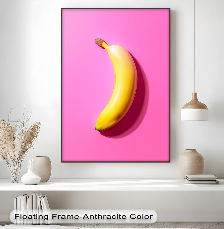 Pop Banana – Bold Yellow Fruit on Pink Canvas Print