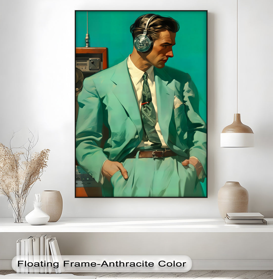 The Audiophile – Retro Cool Man in Teal Suit Canvas Print