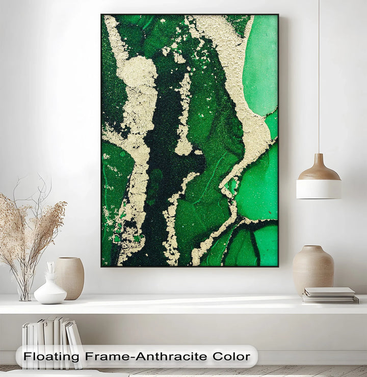 Verdant Gold Flow – Luxury Green Abstract Canvas Print - MyPhotoStation