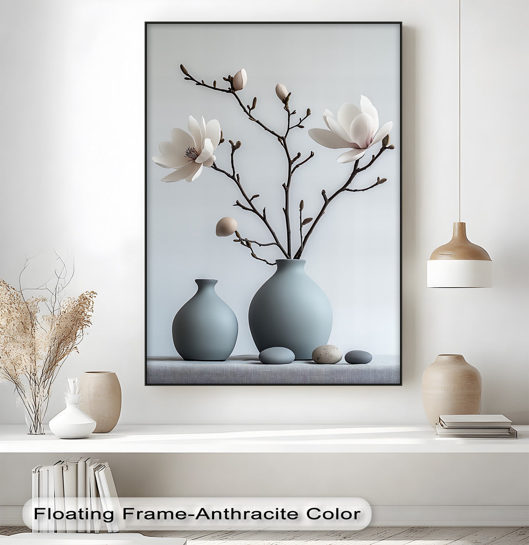 Minimalist Magnolia Harmony – Soft White Floral Canvas Print