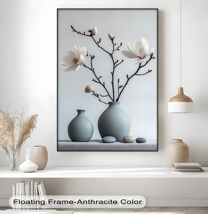 Minimalist Magnolia Harmony – Soft White Floral Canvas Print