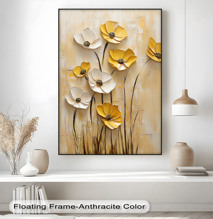 Golden Meadow Blooms – Yellow and White Flower Canvas Wall Art
