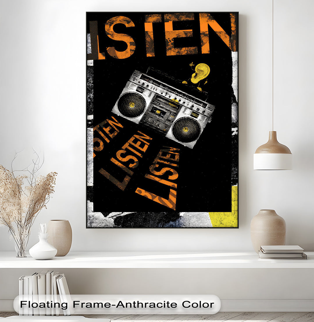 Listen Up – Retro Boombox Urban Art Canvas Print