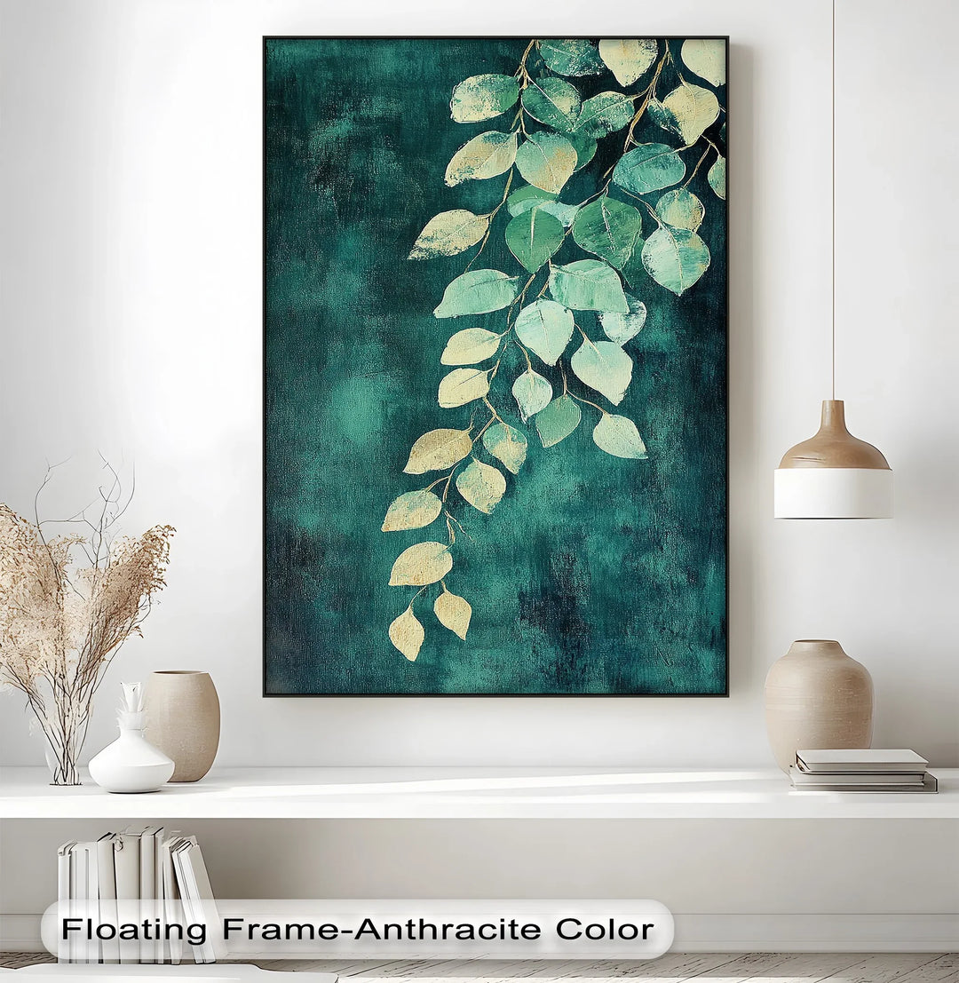 Golden Eucalyptus Cascade – Elegant Leaf Branch Canvas Print - MyPhotoStation