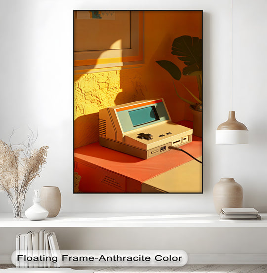 Layers of depth are visible in this canvas art print featuring a retro gaming console, highlighting the texture and sunlight to create a nostalgic feel through canvas art.