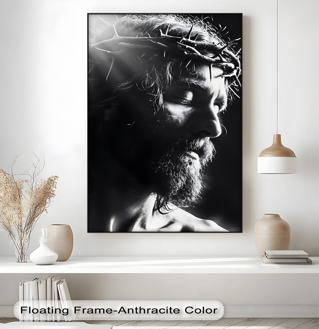 Infuse your space with grace using this intimate, faithful canvas painting of Jesus crowned in thorns.

