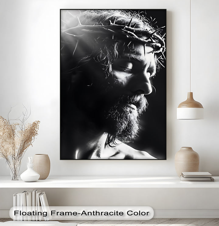 Infuse your space with grace using this intimate, faithful canvas painting of Jesus crowned in thorns.

