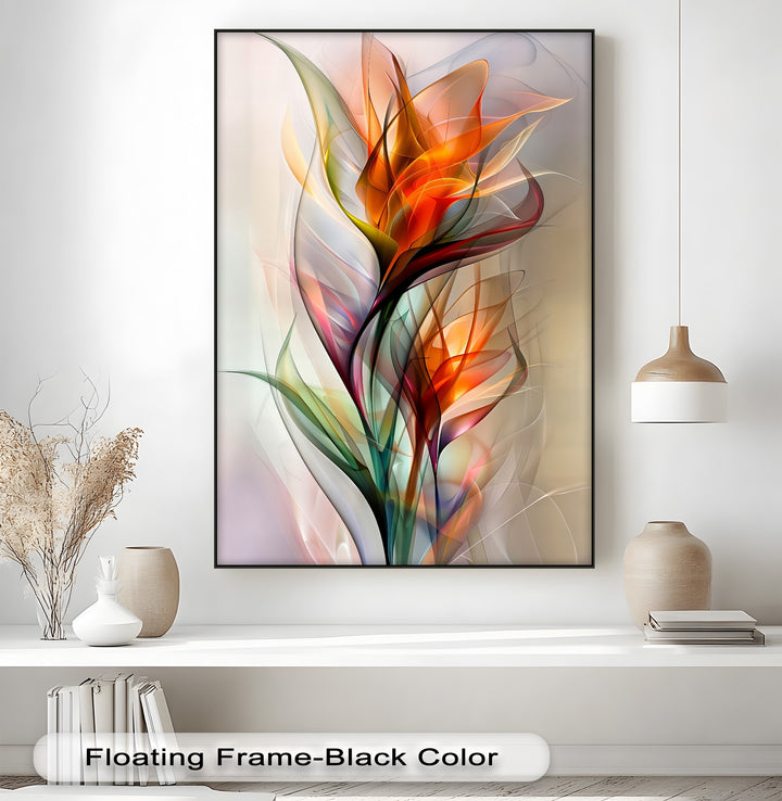 The layered, translucent petals and leaves create a vibrant depth in this abstract floral canvas print, perfect for modern canvas pictures.