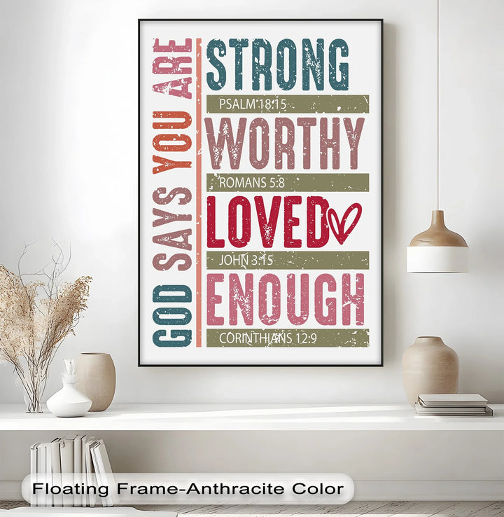 God Says You Are: Strong, Worthy, Loved, Enough – Scripture Canvas Print - MyPhotoStation