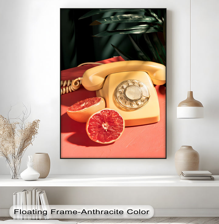 Tropic Call – Retro Telephone & Grapefruit Pop Art Canvas Print