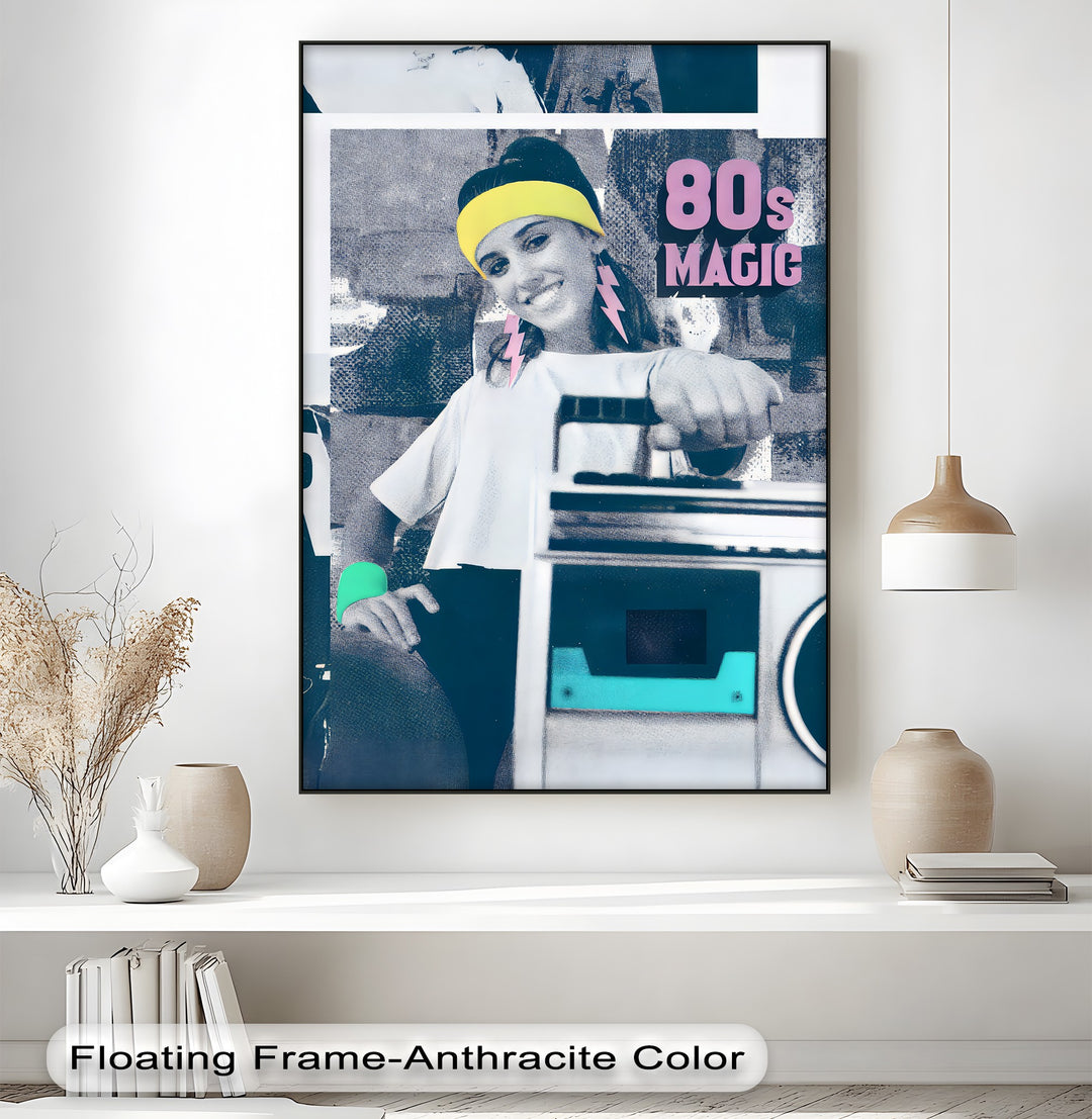 80s Magic – Retro Pop Art Woman with Boombox Canvas Print