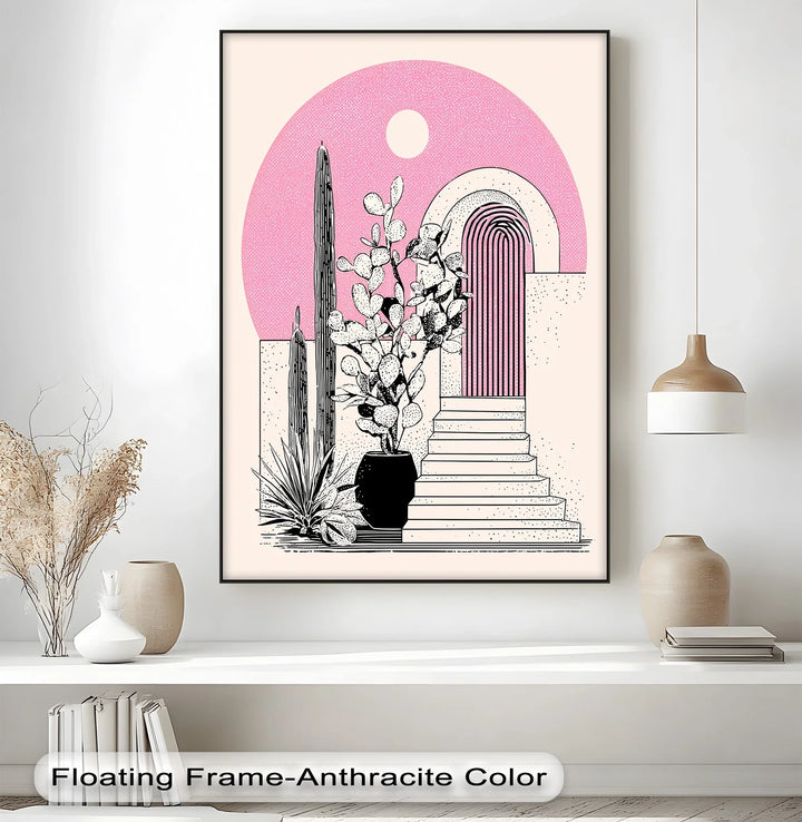 Modern Desert Archway Illustration – Black & Pink Canvas Print - MyPhotoStation