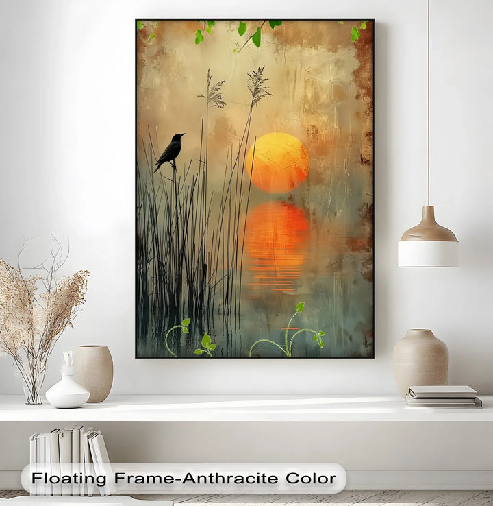 Whispers at Dusk – Silhouetted Bird and Sunset Canvas Print - MyPhotoStation