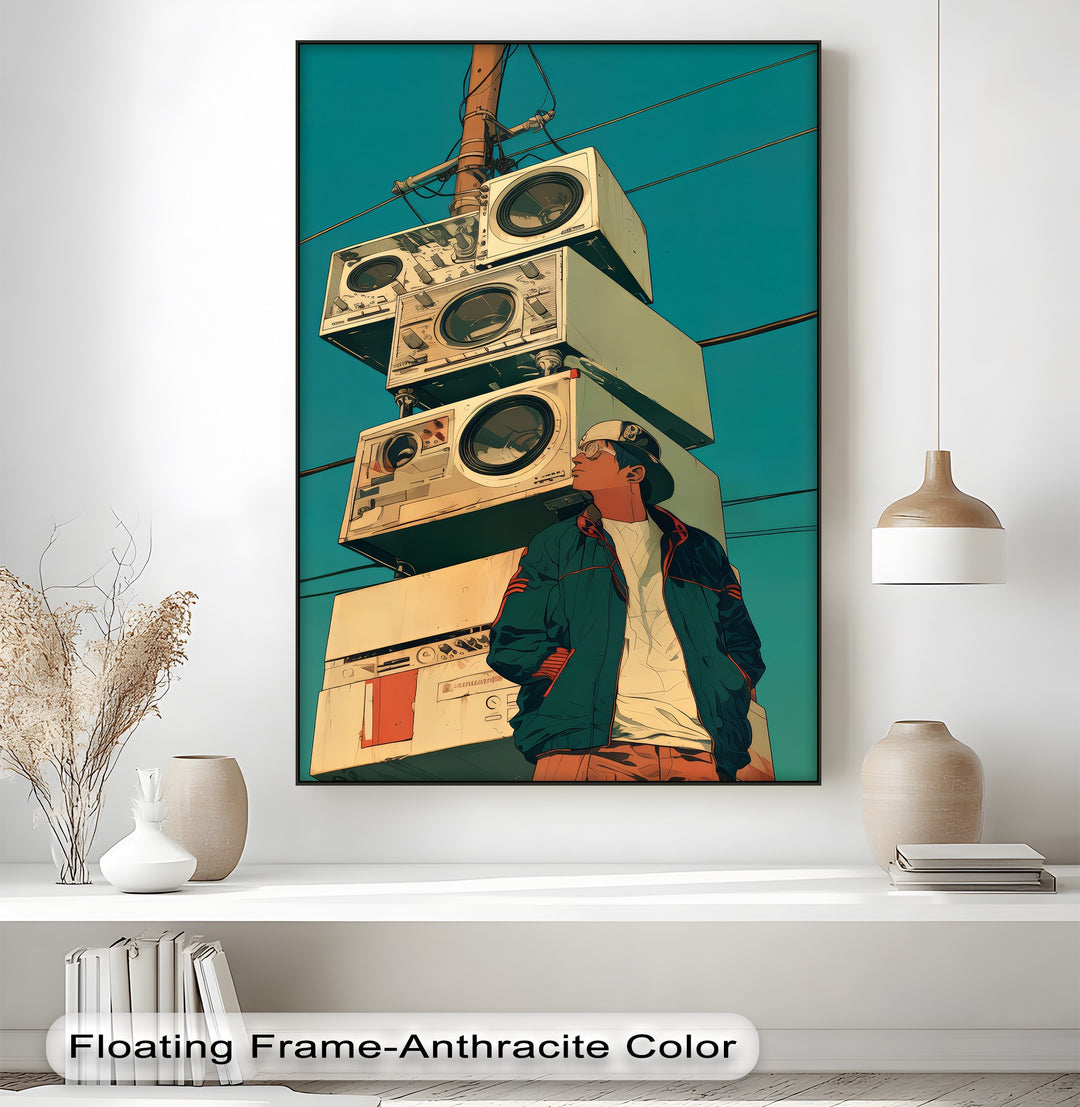 Stacked Boom Boxes with Streetwear Vibes- Retro Canvas Print