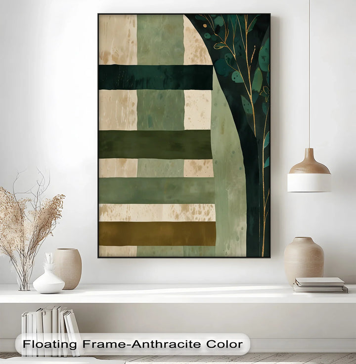 Verdant Tapestry – Botanical Stripe Abstract Canvas Print - MyPhotoStation
