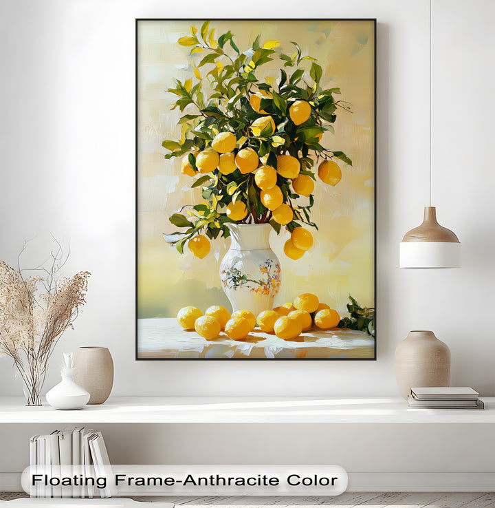 Golden Citrus Bloom – Lemons in Porcelain Vase Canvas Print