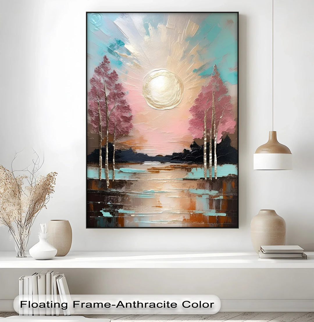 Golden Glow Horizon – Textured Sunset Landscape Canvas Print