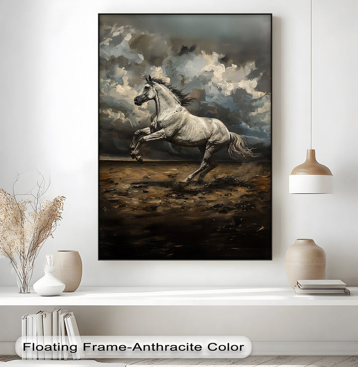 Majestic White Horse in Thunderous Landscape - Horse Canvas Print